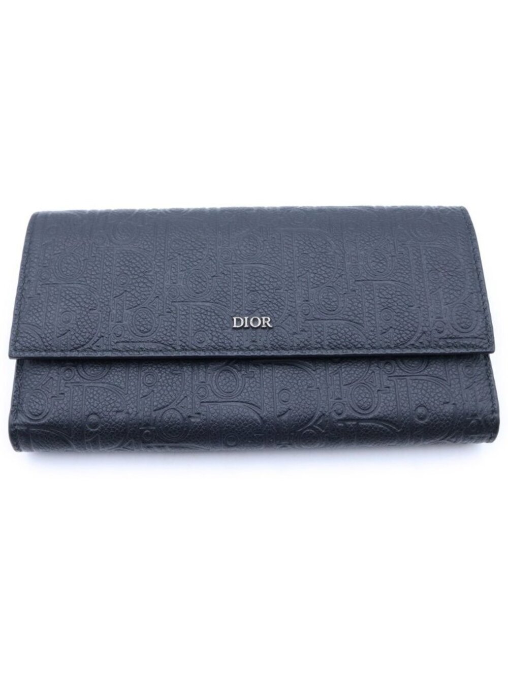 Dior Gravity Embossed Leather Long Flap Wallet Black